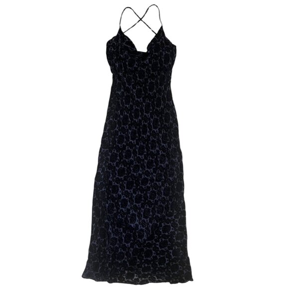 Vintage Velvet Burnout Slinky Cowl Maxi Gown Navy‎ 4 Witchy Whimsygoth Vampire